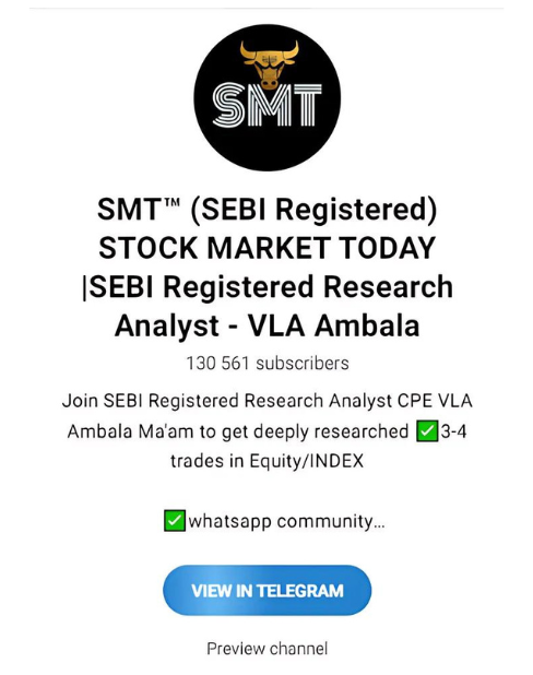 Stock market today: sebi registered telegram channel
